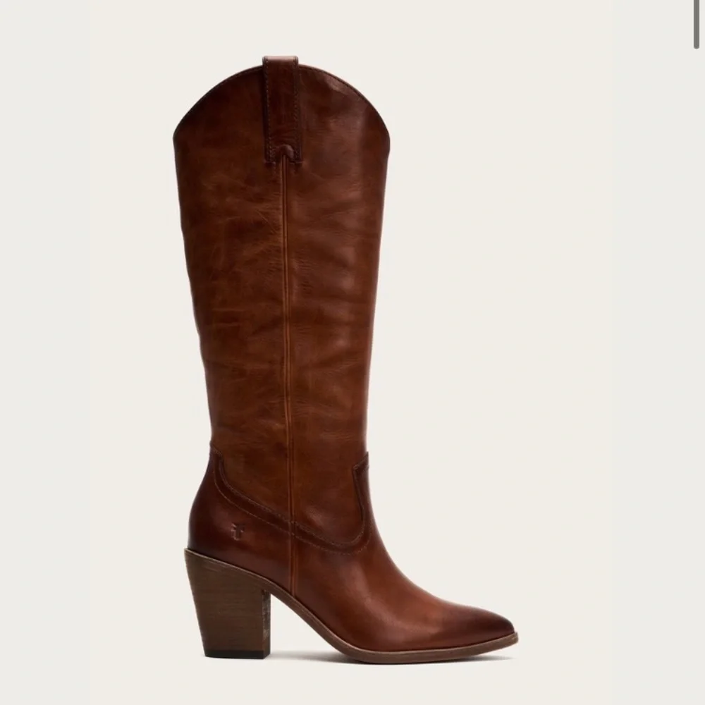 Frye Tall Leather Western Heeled Boots in Chestnut Brown - Picture 2 of 3